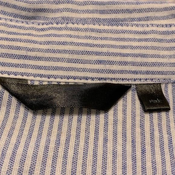 Plus blue & white striped dress with gorgeous navy embroidery. Button front. 5X. - Picture 5 of 6